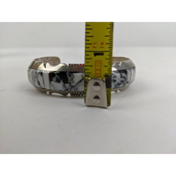 Steve Francisco Native American Sterling White Buffalo Inlay Bracelet For Women - Picture 11 of 11